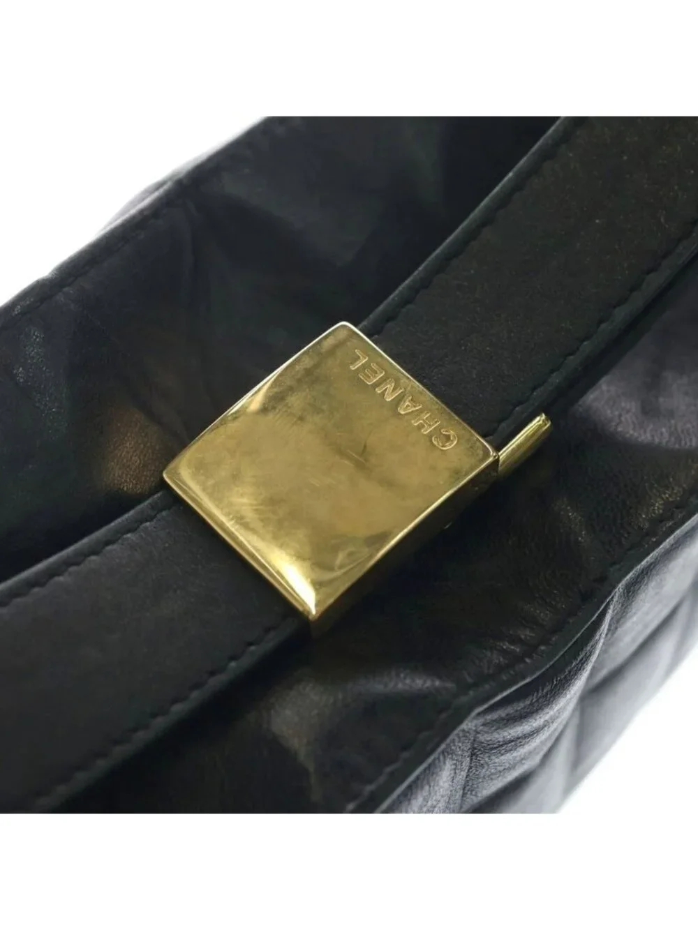 Chanel CC Logo Choco Bar Shoulder Bag Lambskin Gold Black